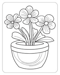 Flower coloring pages for kids, flower vector illustration, black and white flower coloring book