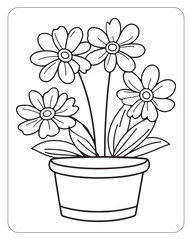 Flower coloring pages for kids, flower vector illustration, black and white flower coloring book
