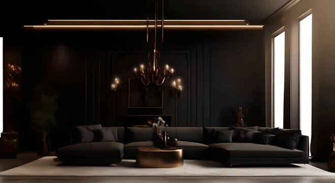 Modern dark style interior living room with luxury sofa