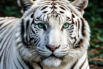 Majestic white tiger with piercing blue eyes art, perfect for wildlife themes. Generative ai