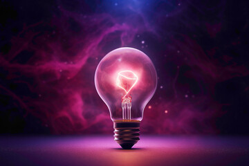 The magic of a 3D single creative bulb illuminating a dark pink space with its radiant light, beautifully captured in high definition to showcase its artistic brilliance.