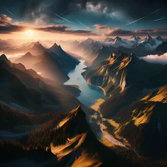 Schapenvacht deken met patroon Tatra sunset in the mountains