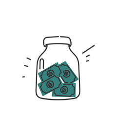 hand drawn doodle jar full of money illustration