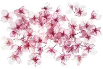 Delicate sakura blossoms isolated against a white background Capturing the transient beauty of spring with their intricate petal structures and soft pink hues.