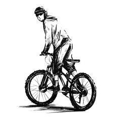 Naklejka premium Drawing of a young man riding bicycle on street 