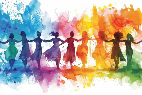 Diverse group of women celebrating unity and empowerment Illustrated in a colorful watercolor style for international women's day