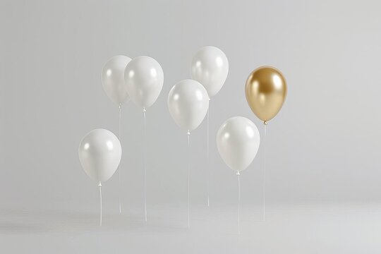 Elegant and minimalistic white and gold balloons floating against a clean background Symbolizing celebration and elegance