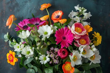 Fototapeta premium Floral banner with a colorful arrangement of spring flowers Perfect for mother's day greetings and celebrations