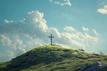 Holy week concept with a cross on a hill Symbolizing faith Redemption And the christian tradition of easter - obrazy, fototapety, plakaty