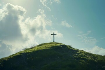 Holy week concept with a cross on a hill Symbolizing faith Redemption And the christian tradition of easter - obrazy, fototapety, plakaty