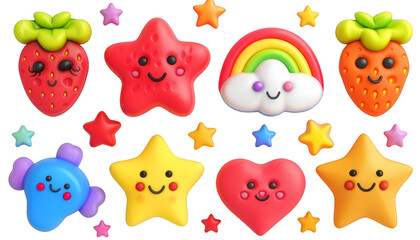 3D Set of Shaped Toys Star strawberry cloud heart 