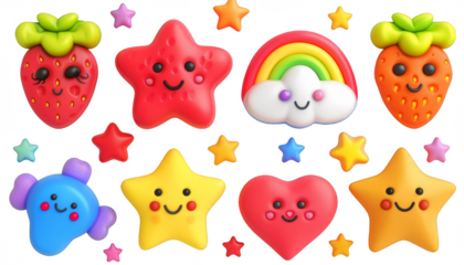 3D Set of Shaped Toys Star strawberry cloud heart 