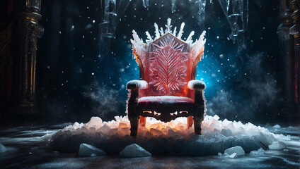 A throne made of ice with large snowflakes
