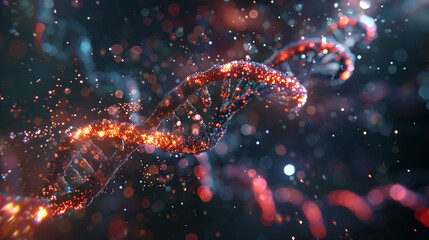 3d rendering of a medical background with DNA molecule and particles.