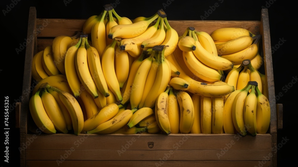 Aufkleber box filled with golden-hued bananas, close-up realistic photo generative ai