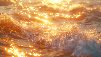 黄金に輝く海の波の様子