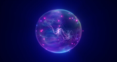 Blue purple energy sphere digital hi-tech ball futuristic magic plasma circle glowing bright force field abstract background