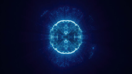 Obraz premium Blue energy magic circle, sphere, ball made of futuristic energy particles, force field made of dots. Abstract background