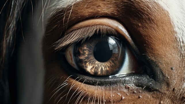 Generative AI Close-up photograph of a veterinarian conducting an eye examination on a horse, meticulous and professional approach