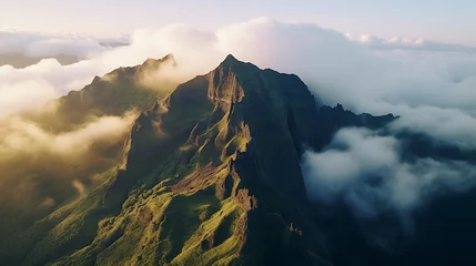 Fotobehang Drone footage of Pico do Arieiro in the island of Madeira Portugal © Yellow