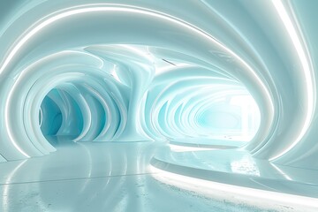 Empty white space, neon lights, Futuristic, modern interior, future room style or spaceship, sci-fi, hi-tech, background, 3D rendering.