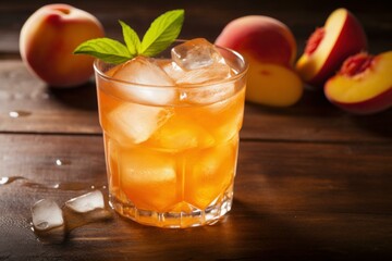 Peach iced tea cocktail. Summer food. Generate Ai