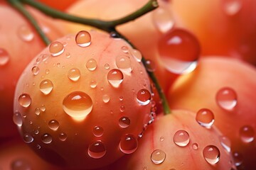 Peach water drops. Summer fruit nature, juicy nutrition. Generate Ai