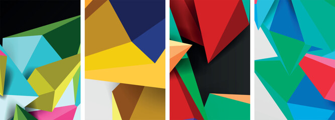 Set of triangle geometric low poly 3d shapes posters