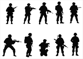 Army man Silhouettes in various actions