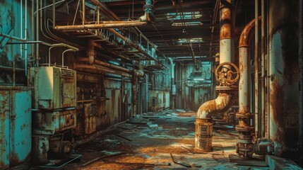 Generative AI Decaying equipment at Chernobyl, rusted pipes, abandoned technology, eerie lighting,...