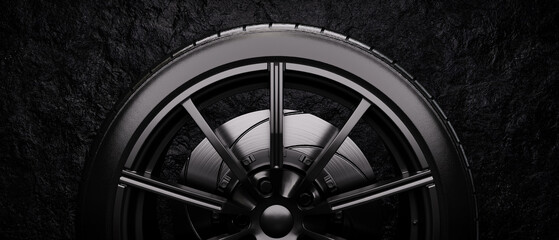 black car tires With black alloy wheels The tires are in good condition.