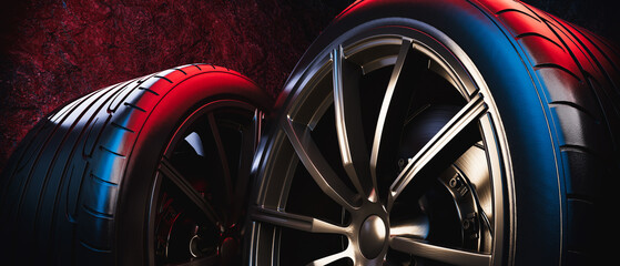 black car tires With black alloy wheels The tires are in good condition. © phaisarnwong2517