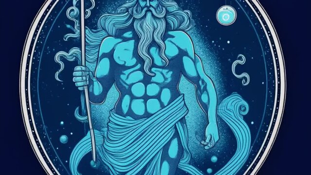 Aquarius sign of Virgo, horoscope symbol with stars.  Man portraits on ocean abstract background, Generative AI