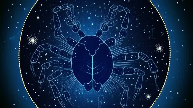 Zodiac sign of Scorpio, horoscope symbol with stars.  Scorpion on black space abstract background, Generative AI