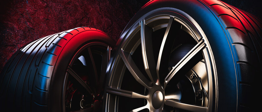 black car tires With black alloy wheels The tires are in good condition.