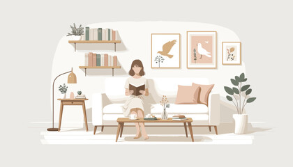 Concept of image of people happily reading book. Vector illustration.