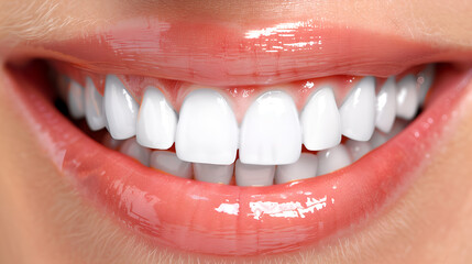 Close-up of beautiful female mouth with white teeth. Dentistry concept