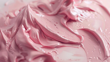 Texture of pastry cream, ice cream, yogurt, yoghurt, oil paint, cosmetics. Close-up, macro shot. Pink color. Copy space for text, advertising