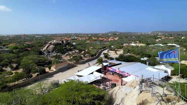Ayo Rock Formation in Aruba with Aruban Flag flying