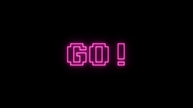 A sequence of messages forming on screen: Player one (two), get ready, go! Vaporwave retro hues adding charm to the gaming experience, a nod to the 1980s.