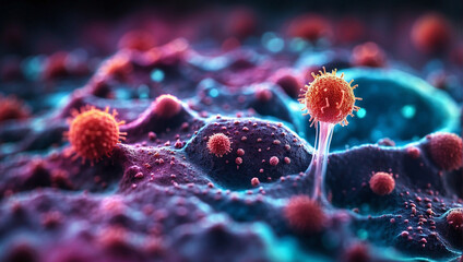 bacteria and cells of an biological organism under micro - obrazy, fototapety, plakaty