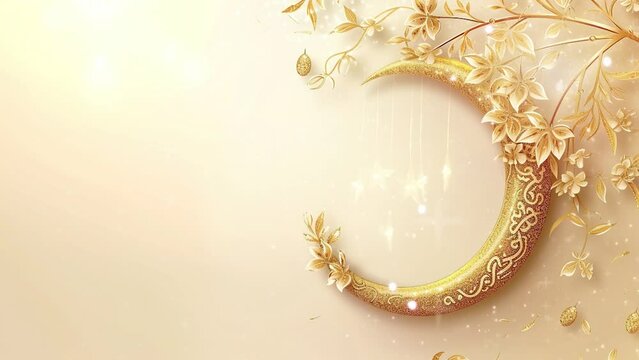 ramadan eid mubarak with crescent moon with islamic ornament and stars with glitter in isolated background