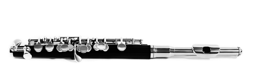 Flute piccolo woodwind instrument isolated on white background