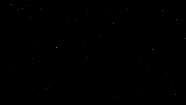 A first-person point-of-view animation of space travel: feeble stars approach and vanish, while bright flickering dots linger in the distance.
