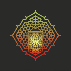 A design for a Ramadan lantern decorated with an Islamic ornament and illuminated dazzlingly from the inside
