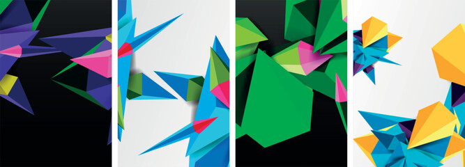 Triangle abstract concepts poster set with geometric minimal designs