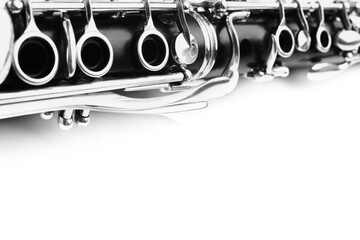 Clarinet woodwind instrument isolated on white background