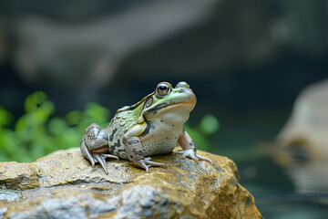 An Amphibian's Tranquil Perch: A Frog Resting on a Rock