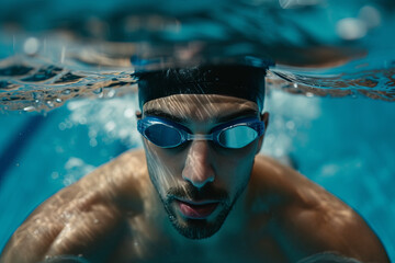 Man in a Competition-Ready Swimming Pool, Focused on Training and Energy