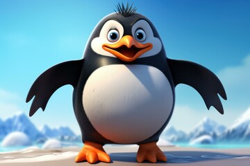 Obraz premium Penguin cartoon character. Wildlife fun animal adorable bird. Generate Ai